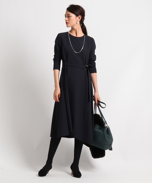 セール ワンピース ドレス Indivi インディヴィ のファッション L ベルト付きツイルワンピース ワンピース 公式送料