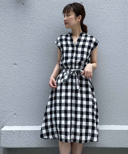 PICCIN（ピッチン）の「フレンチリネンウエストリボンワンピース（ワンピース・レディース・パープル/ネイビー/カーキ/ブルー/ブラック系その他/ブルー系その他・M/L）」の3枚目の写真