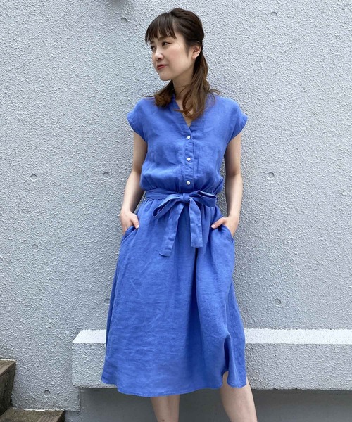 PICCIN（ピッチン）の「フレンチリネンウエストリボンワンピース（ワンピース・レディース・パープル/ネイビー/カーキ/ブルー/ブラック系その他/ブルー系その他・M/L）」の5枚目の写真
