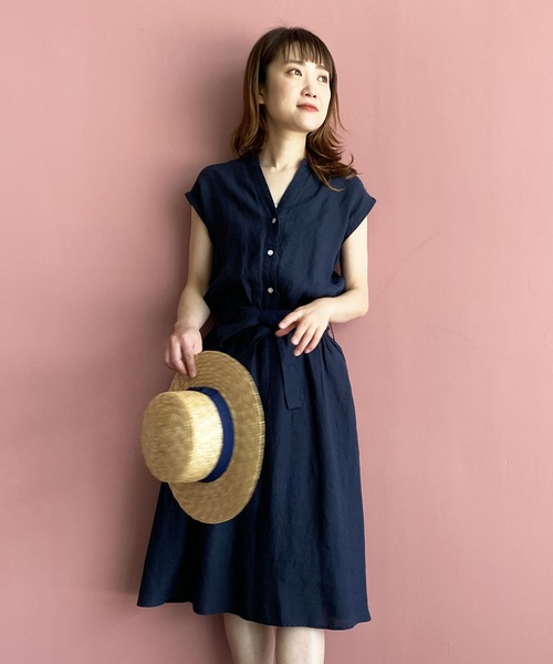 PICCIN（ピッチン）の「フレンチリネンウエストリボンワンピース（ワンピース・レディース・パープル/ネイビー/カーキ/ブルー/ブラック系その他/ブルー系その他・M/L）」の8枚目の写真