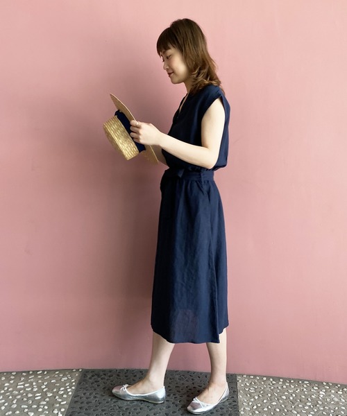 PICCIN（ピッチン）の「フレンチリネンウエストリボンワンピース（ワンピース・レディース・パープル/ネイビー/カーキ/ブルー/ブラック系その他/ブルー系その他・M/L）」の10枚目の写真