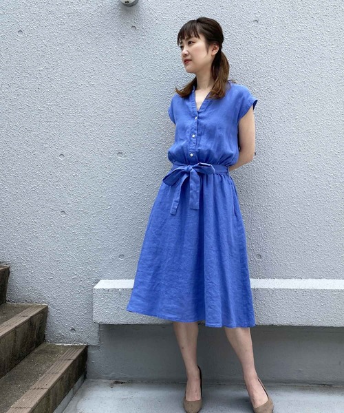 PICCIN（ピッチン）の「フレンチリネンウエストリボンワンピース（ワンピース・レディース・パープル/ネイビー/カーキ/ブルー/ブラック系その他/ブルー系その他・M/L）」の13枚目の写真