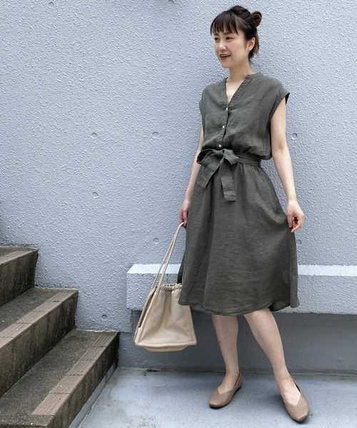 PICCIN（ピッチン）の「フレンチリネンウエストリボンワンピース（ワンピース・レディース・パープル/ネイビー/カーキ/ブルー/ブラック系その他/ブルー系その他・M/L）」の16枚目の写真