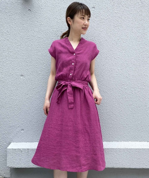 PICCIN（ピッチン）の「フレンチリネンウエストリボンワンピース（ワンピース・レディース・パープル/ネイビー/カーキ/ブルー/ブラック系その他/ブルー系その他・M/L）」の19枚目の写真