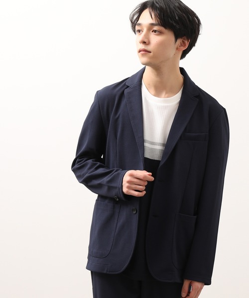 JUNRED(ジュンレッド)の「ウェーブワッフルカットジャケット(テーラードジャケット・メンズ・ブラック/ネイビー・LL/M/L)」の1枚目の写真