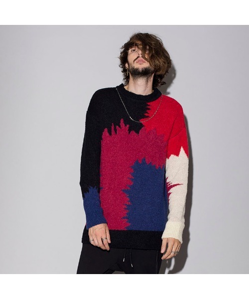 NO ID.(ノーアイディ)の「【NO ID.】Slub Knit Multi Switch Pullover / スラブ ニット マルチ 切替 プルオーバー(ニット/セーター・メンズ・ネイビー/ブラック/ワイン・ONE SIZE)」の3枚目の写真