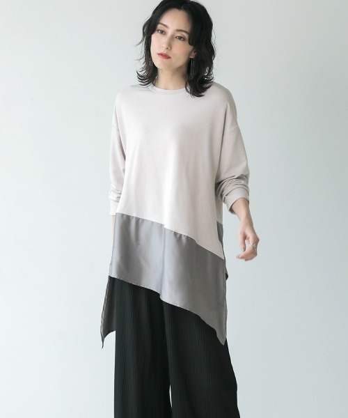 Bou Jeloud（ブージュルード）の「バイカラーアシメプルオーバー（Tシャツ/カットソー・レディース・チャコールグレー/ブラック/ベージュ/キャメル・FREE）」の4枚目の写真