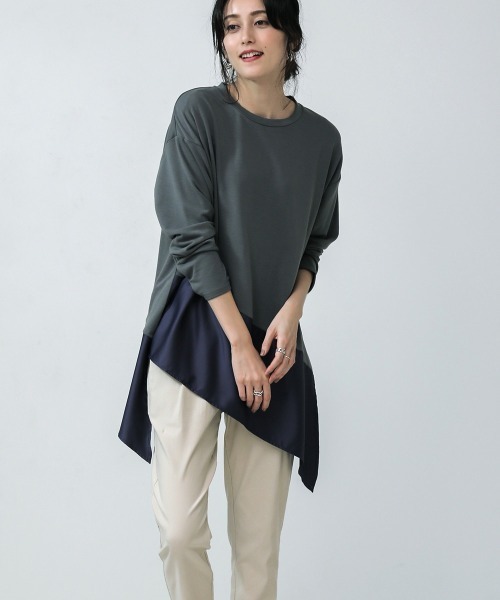Bou Jeloud（ブージュルード）の「バイカラーアシメプルオーバー（Tシャツ/カットソー・レディース・チャコールグレー/ブラック/ベージュ/キャメル・FREE）」の3枚目の写真