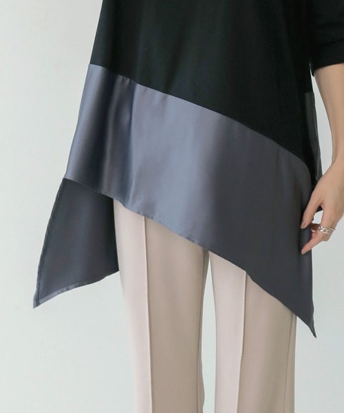 Bou Jeloud（ブージュルード）の「バイカラーアシメプルオーバー（Tシャツ/カットソー・レディース・チャコールグレー/ブラック/ベージュ/キャメル・FREE）」の5枚目の写真