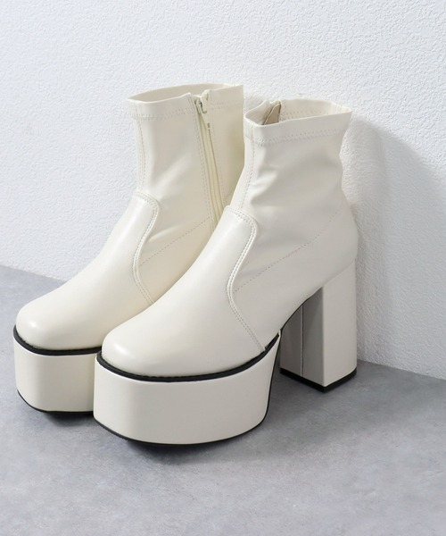 LOVEHUNTER（ラブハンター）の「LOVEHUNTER / スクエアトゥ厚底ジップアップストレッチヒールブーツ(1535)（ブーツ・レディース・ブラック/ブラック系その他/アイボリー/ダークブラウン/シルバー・L/M/LL/S/3L/SS）」の8枚目の写真