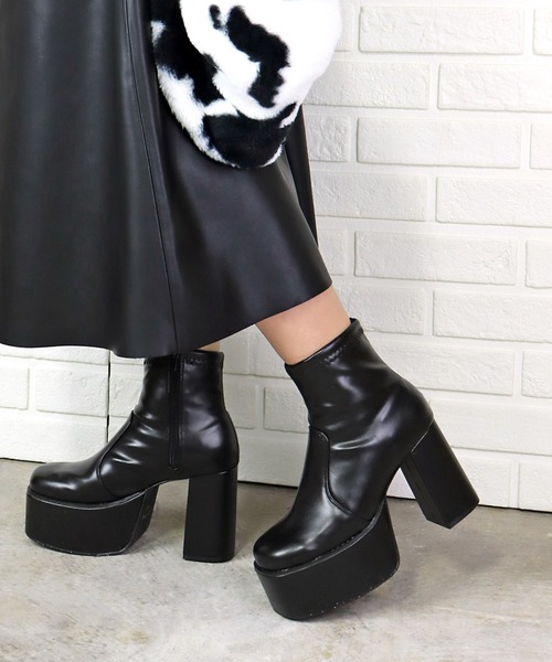 LOVEHUNTER（ラブハンター）の「LOVEHUNTER / スクエアトゥ厚底ジップアップストレッチヒールブーツ(1535)（ブーツ・レディース・ブラック/ブラック系その他/アイボリー/ダークブラウン/シルバー・L/M/LL/S/3L/SS）」の13枚目の写真