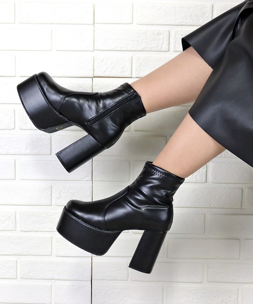 セール】LOVEHUNTER / スクエアトゥ厚底ジップアップストレッチヒール