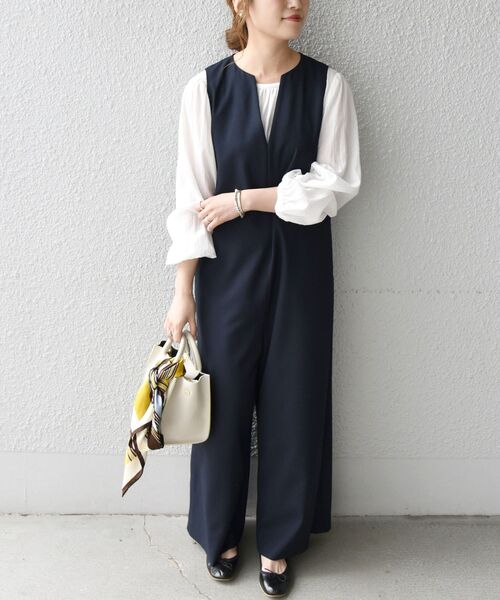 SHIPS any（シップス エニィ）の「SHIPS any: カナパ オールインワン〈ウォッシャブル〉◇（サロペット/オーバーオール・レディース・ベージュ/ネイビー・ONE SIZE）」の19枚目の写真