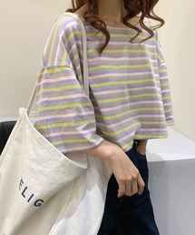ドロップショルダー ビッグシルエット ボーダー半袖カットソー