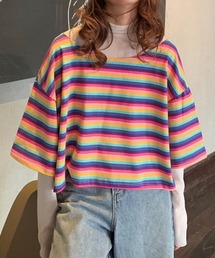 ドロップショルダー ビッグシルエット ボーダー半袖カットソー