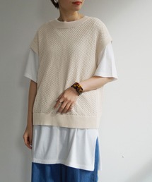 NICOLE white | メッシュベスト＆5分袖Tシャツセット(Tシャツ/カットソー)
