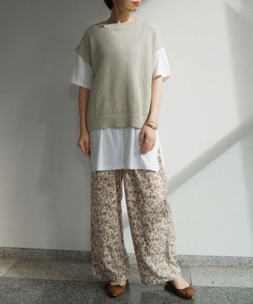 NICOLE white(ニコルホワイト)の「メッシュベスト&5分袖Tシャツセット(Tシャツ/カットソー・レディース・オフホワイト/グリーン/ライトグレー・FREE)」の4枚目の写真