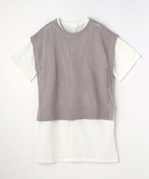 NICOLE white(ニコルホワイト)の「メッシュベスト&5分袖Tシャツセット(Tシャツ/カットソー・レディース・オフホワイト/グリーン/ライトグレー・FREE)」の8枚目の写真