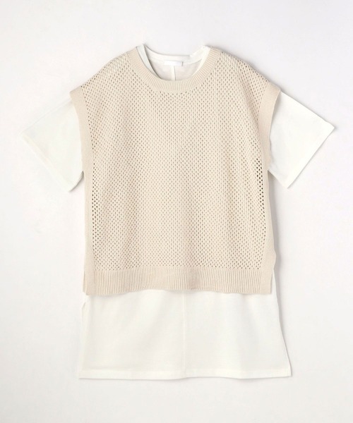 NICOLE white(ニコルホワイト)の「メッシュベスト&5分袖Tシャツセット(Tシャツ/カットソー・レディース・オフホワイト/グリーン/ライトグレー・FREE)」の9枚目の写真