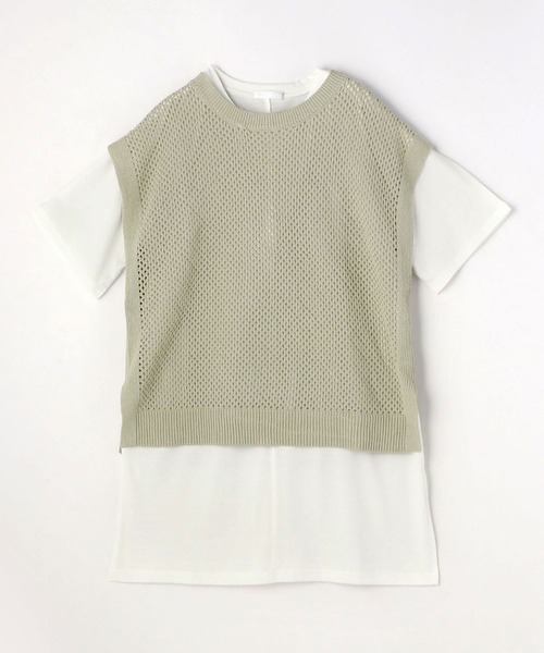 NICOLE white(ニコルホワイト)の「メッシュベスト&5分袖Tシャツセット(Tシャツ/カットソー・レディース・オフホワイト/グリーン/ライトグレー・FREE)」の10枚目の写真