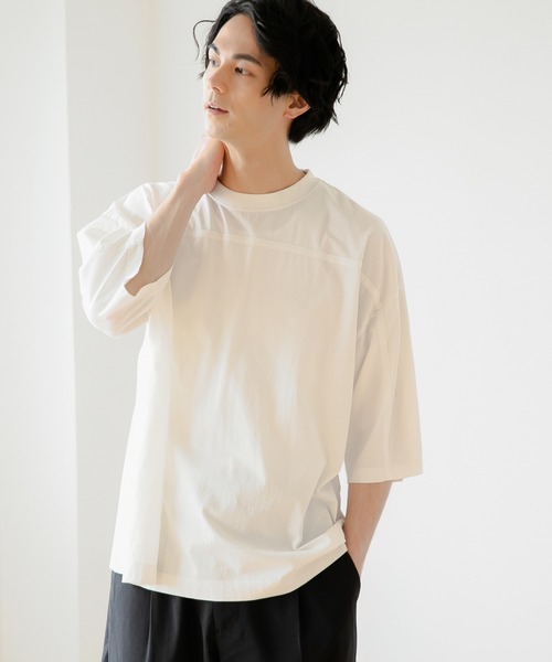 niko and...（ニコアンド）の「ポイントテープ使いＴシャツ（Tシャツ/カットソー・メンズ・イエロー/ブルー/オフホワイト・LARGE/MEDIUM）」の2枚目の写真