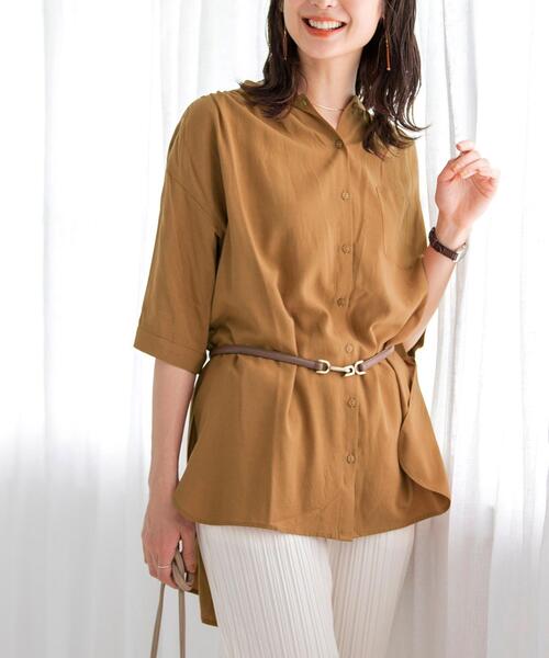 coen(コーエン)の「【セットアップ対応】チンツバンドカラーブラウス(シャツ/ブラウス・レディース・ベージュ/ブラック/レッド/オフホワイト・LARGE/MEDIUM)」の4枚目の写真