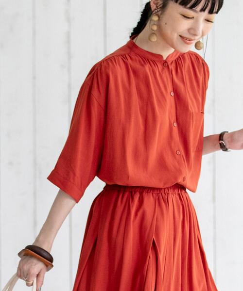 coen(コーエン)の「【セットアップ対応】チンツバンドカラーブラウス(シャツ/ブラウス・レディース・ベージュ/ブラック/レッド/オフホワイト・LARGE/MEDIUM)」の1枚目の写真