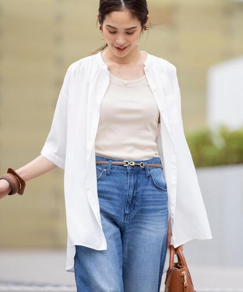 coen(コーエン)の「【セットアップ対応】チンツバンドカラーブラウス(シャツ/ブラウス・レディース・ベージュ/ブラック/レッド/オフホワイト・LARGE/MEDIUM)」の2枚目の写真