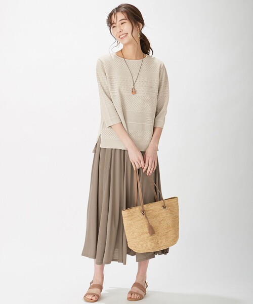 J.PRESS Ladies（J.プレス レディス）の「【洗える】クリスタルソルトジャージー スカート（スカート・レディース・ブラウン系/ネイビー系・XS）」の4枚目の写真