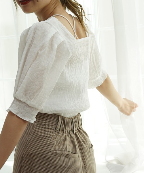 Cheek（チーク）の「【 - ｍｉｍｉ - 】パワショルシャーリングブラウス（シャツ/ブラウス・レディース・ピンク/オフホワイト/ミント・FREE）」の14枚目の写真