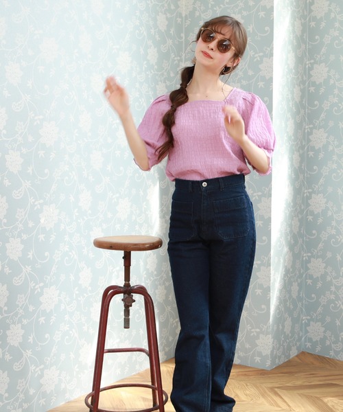 Cheek（チーク）の「【 - ｍｉｍｉ - 】パワショルシャーリングブラウス（シャツ/ブラウス・レディース・ピンク/オフホワイト/ミント・FREE）」の4枚目の写真