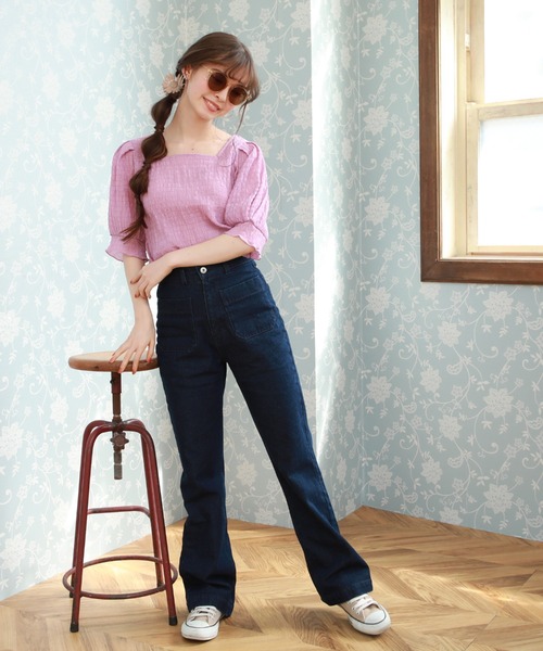 Cheek（チーク）の「【 - ｍｉｍｉ - 】パワショルシャーリングブラウス（シャツ/ブラウス・レディース・ピンク/オフホワイト/ミント・FREE）」の5枚目の写真