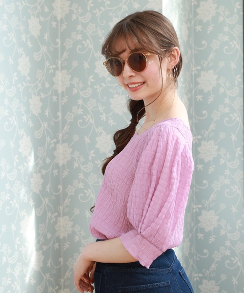 Cheek（チーク）の「【 - ｍｉｍｉ - 】パワショルシャーリングブラウス（シャツ/ブラウス・レディース・ピンク/オフホワイト/ミント・FREE）」の6枚目の写真