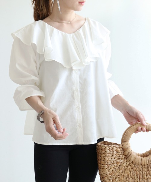 reca(レカ)の「ビックカラーブラウス(シャツ/ブラウス・レディース・ブラック/ミント/オフホワイト・M)」の2枚目の写真