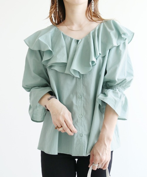 reca(レカ)の「ビックカラーブラウス(シャツ/ブラウス・レディース・ブラック/ミント/オフホワイト・M)」の3枚目の写真