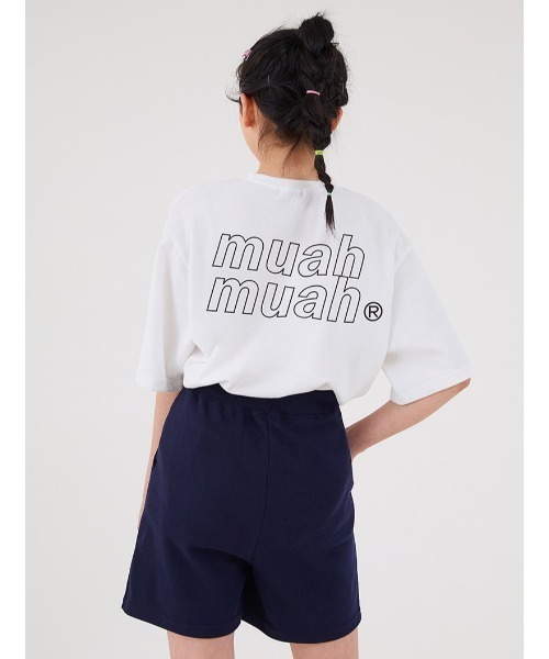 muahmuah（ムーアムーア）の「『muah muah/ムーアムーア』VIVID LOGO HALF T-SHIRT/ヴィヴィッドロゴ 半袖Tシャツ（Tシャツ/カットソー・レディース・ブルー/ピンク/ネイビー/ブラック/ライトグリーン/イエロー/ライトパープル/ホワイト/パープル・FREE）」の13枚目の写真