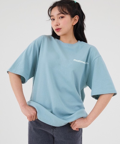 muahmuah（ムーアムーア）の「『muah muah/ムーアムーア』VIVID LOGO HALF T-SHIRT/ヴィヴィッドロゴ 半袖Tシャツ（Tシャツ/カットソー・レディース・ブルー/ピンク/ネイビー/ブラック/ライトグリーン/イエロー/ライトパープル/ホワイト/パープル・FREE）」の21枚目の写真