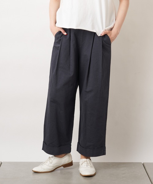 PUAL CE CIN（ピュアルセシン）の「綿麻ツイルストレートパンツ（その他パンツ・レディース・アイボリー/スミクロ/ベージュ/サックスブルー/イエロー/ピンク・FREE）」の3枚目の写真