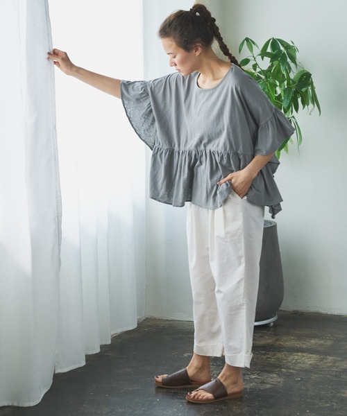 PUAL CE CIN（ピュアルセシン）の「綿麻ツイルストレートパンツ（その他パンツ・レディース・アイボリー/スミクロ/ベージュ/サックスブルー/イエロー/ピンク・FREE）」の18枚目の写真