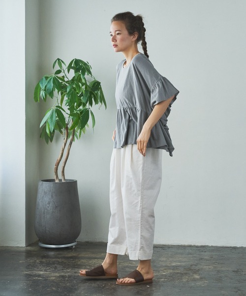 PUAL CE CIN（ピュアルセシン）の「綿麻ツイルストレートパンツ（その他パンツ・レディース・アイボリー/スミクロ/ベージュ/サックスブルー/イエロー/ピンク・FREE）」の19枚目の写真