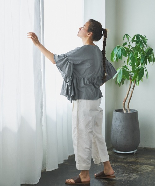 PUAL CE CIN（ピュアルセシン）の「綿麻ツイルストレートパンツ（その他パンツ・レディース・アイボリー/スミクロ/ベージュ/サックスブルー/イエロー/ピンク・FREE）」の20枚目の写真