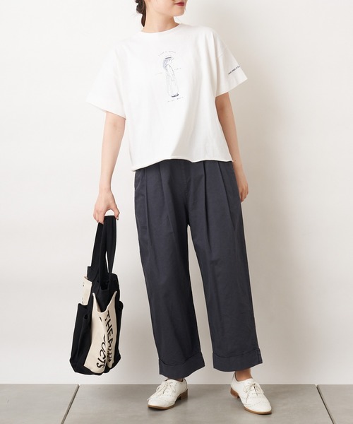 PUAL CE CIN（ピュアルセシン）の「綿麻ツイルストレートパンツ（その他パンツ・レディース・アイボリー/スミクロ/ベージュ/サックスブルー/イエロー/ピンク・FREE）」の8枚目の写真