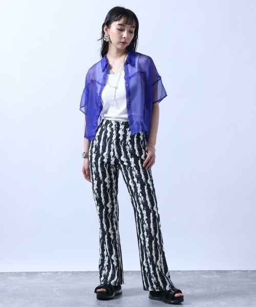 HARE（ハレ）の「マーブルストライプパンツ(HARE)（スラックス・レディース・ブラック/グリーン・FREE）」の9枚目の写真