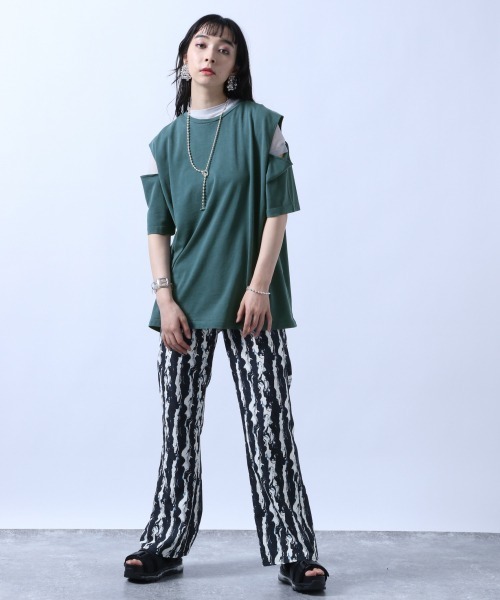 HARE（ハレ）の「マーブルストライプパンツ(HARE)（スラックス・レディース・ブラック/グリーン・FREE）」の13枚目の写真