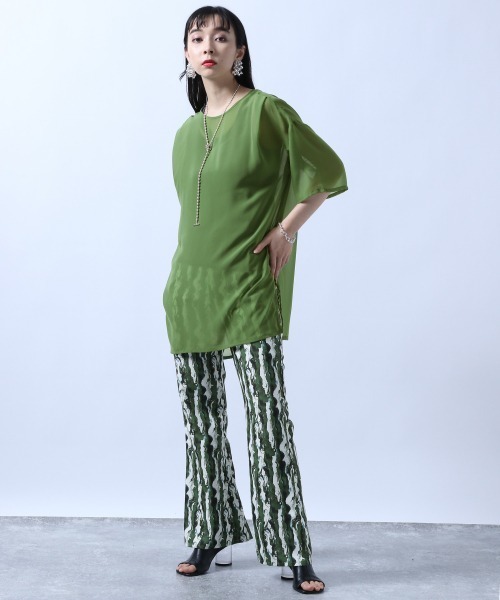 HARE（ハレ）の「マーブルストライプパンツ(HARE)（スラックス・レディース・ブラック/グリーン・FREE）」の4枚目の写真