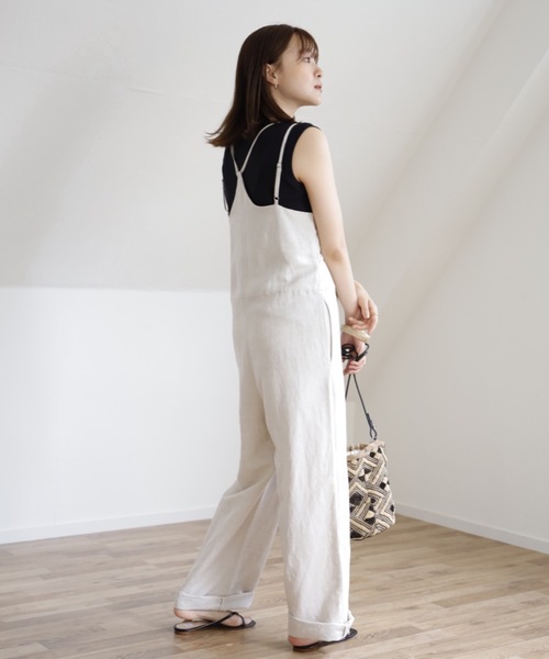 UNFIELD（アンフィールド）の「【UNFIELD リネン混サロペット】（サロペット/オーバーオール・レディース・ブラック/ベージュ/ナチュラル・FREE）」の3枚目の写真