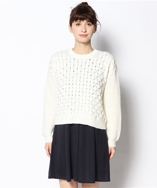WHO'S WHO gallery（フーズフーギャラリー）の「【期間限定セール】縄あみニット（ニット/セーター・レディース・オフホワイト/ネイビー・FREE）」の3枚目の写真