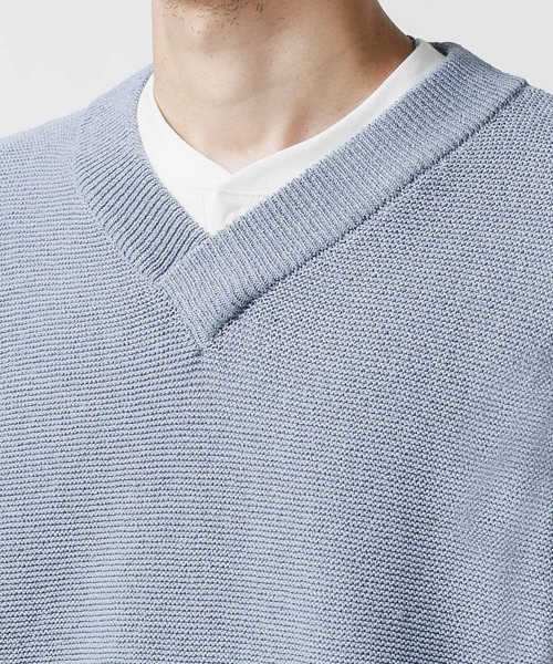 NANO universe（ナノユニバース）の「リネンブレンドニットＶネックベスト（ニット/セーター・メンズ・ベージュ/ブラック/サックスブルー・S/M/L）」の5枚目の写真