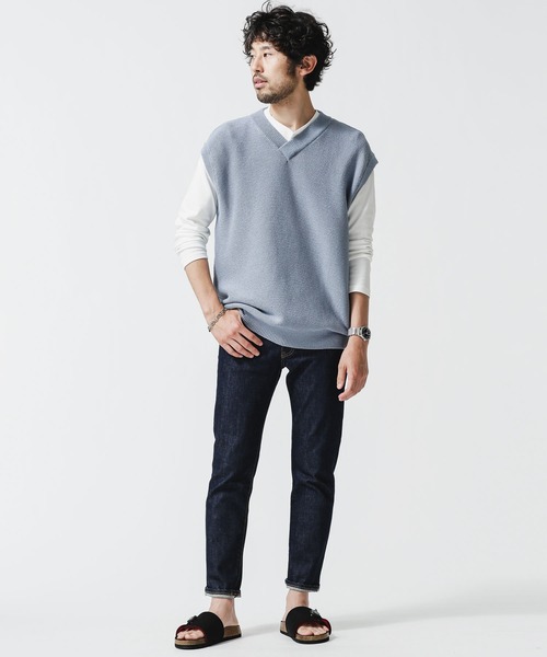 NANO universe（ナノユニバース）の「リネンブレンドニットＶネックベスト（ニット/セーター・メンズ・ベージュ/ブラック/サックスブルー・S/M/L）」の11枚目の写真