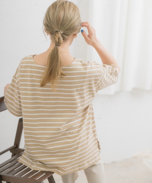 ITEMS URBANRESEARCH(アイテムズ アーバンリサーチ)の「ボートネックボーダーTシャツ(Tシャツ/カットソー・レディース・ベージュ/チャコールグレー/オフホワイト・FREE)」の18枚目の写真